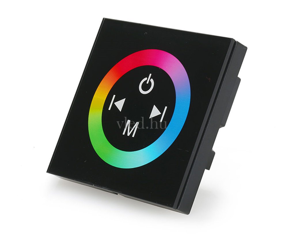 Fali RGB led szalag vezérlő, fekete panel, érintés vezérlés