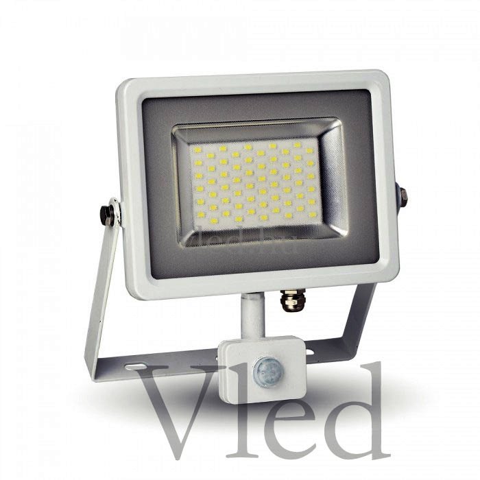 30W SMD LED reflektor mozgásérzékelős, fehér ház, 6000K, VT 5752
