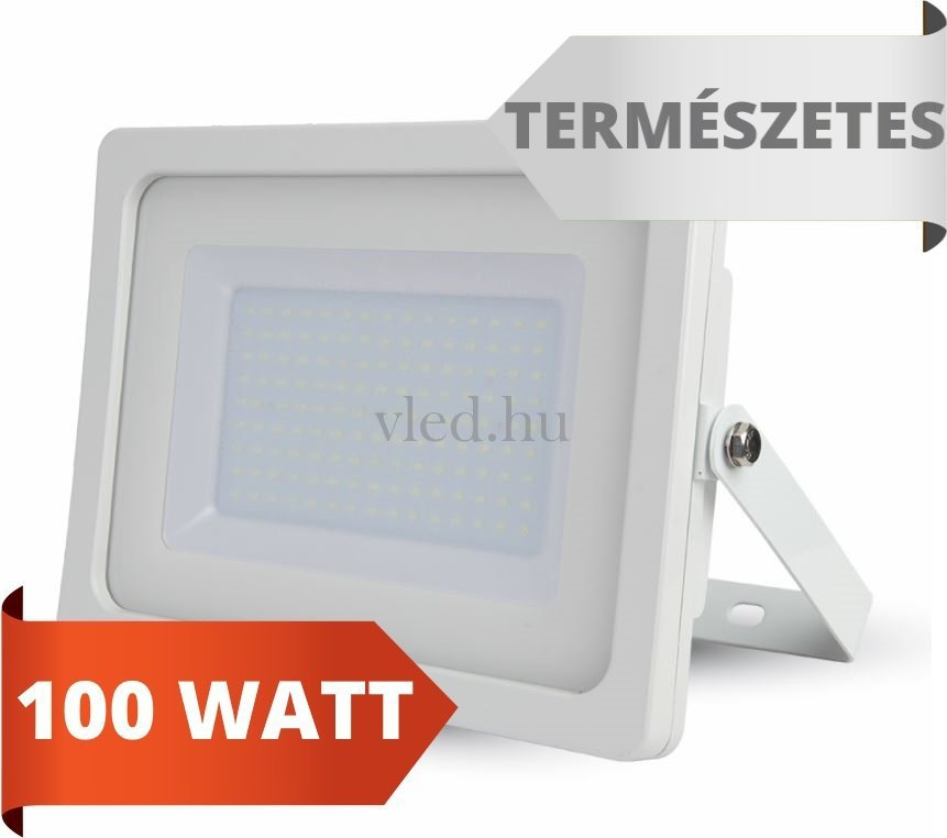 Slim SMD LED reflektor, 100W, természetes fehér, 8500 lumen, 4000 kelvin, fehér ház (VT-5844)