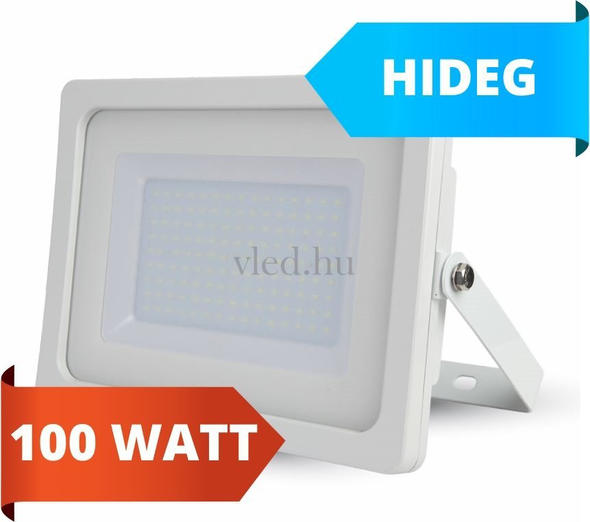 Slim SMD LED reflektor, 100W, hideg fehér, 8500 lumen, 6400 kelvin, fehér ház (VT-5845) 