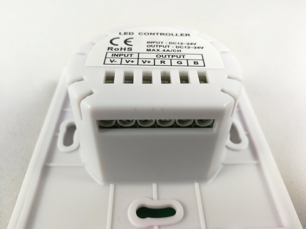 Fali RGB led szalag vezérlő, fehér panel, érintés vezérlés (falba süllyeszthető, üveg előlap)