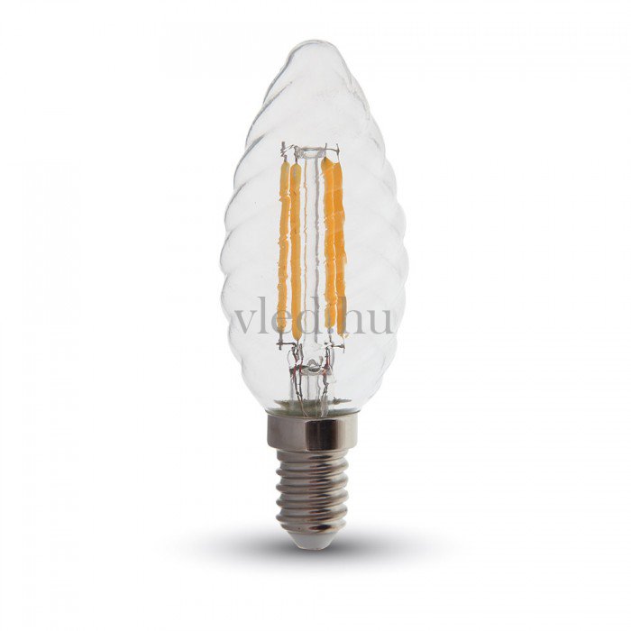 Csavart gyertya,4W Filament LED izzó (E14, 400 lumen, meleg fehér, VT-4307)