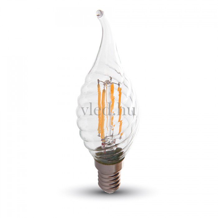 Csavart gyertyaláng, 4W Filament LED izzó (E14, 400 lumen, meleg fehér, VT-4308)