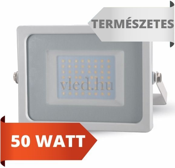 LED reflektor, slim, 50W, természetes fehér, 4000 kelvin,4250 lumen, fehér ház (VT-5826)