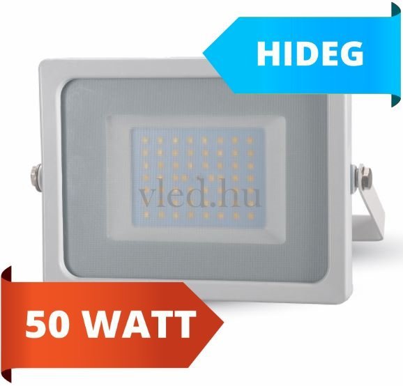 LED reflektor, slim, 50W, hideg fehér, 6400 kelvin,4250 lumen, fehér ház (VT-5827)