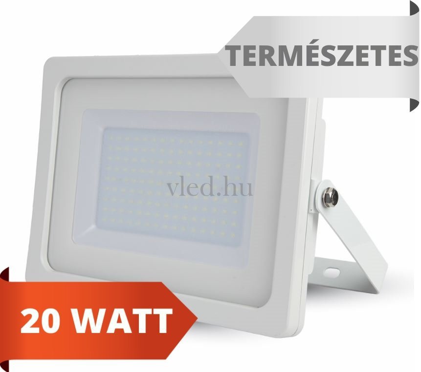 LED reflektor, slim, 20W, természetes fehér, 4000 kelvin,1600 lumen, fehér ház (VT-5790)