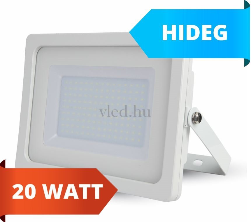 LED reflektor, slim, 20W, hideg fehér, 6400 kelvin,1600 lumen, fehér ház (VT-5791)
