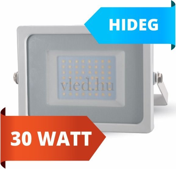 LED reflektor, slim, 30W, hideg fehér, 6400 kelvin,2550 lumen, fehér ház (VT-5809)