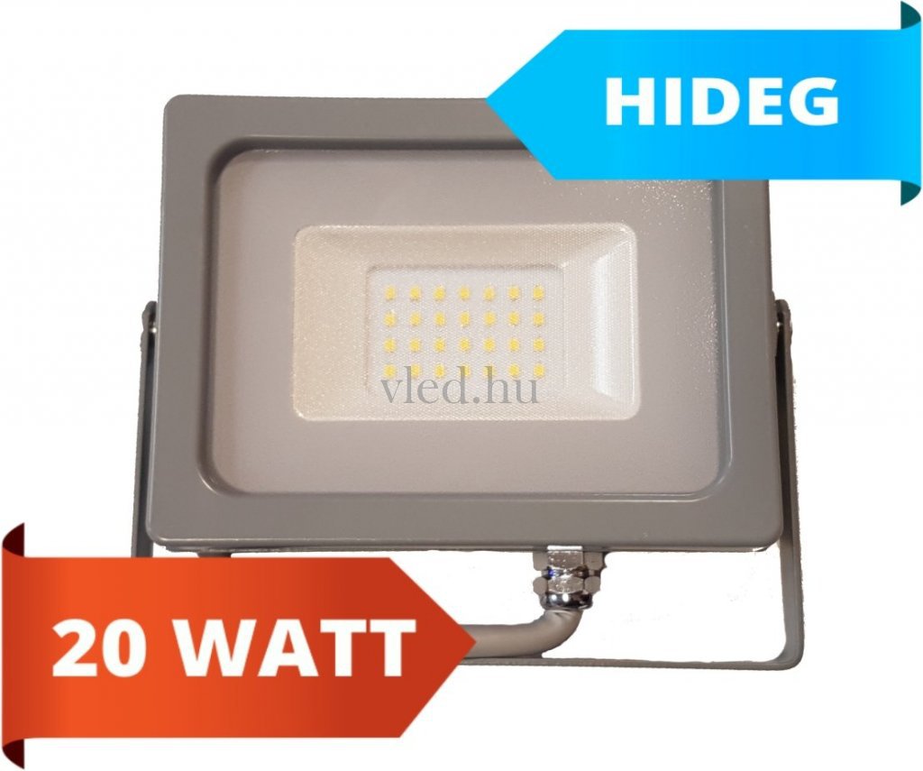 LED reflektor, slim, 20W, hideg fehér, 6400 kelvin,1600 lumen, szürke ház (VT-5800)