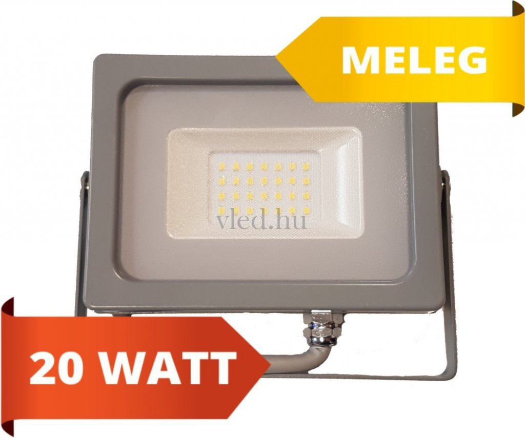 LED reflektor, slim, 20W, meleg fehér, 3000 kelvin,1600 lumen, szürke ház (VT-5798)
