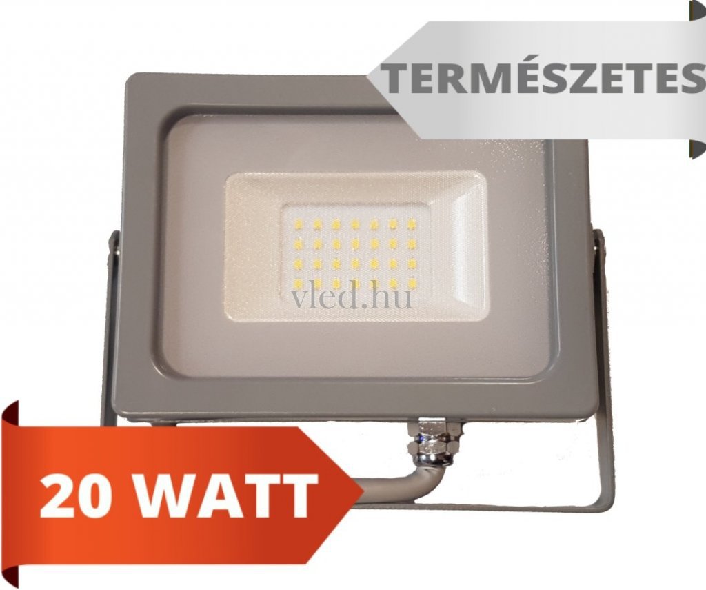 LED reflektor, slim, 20W, természetes fehér, 4000 kelvin,1600 lumen, szürke ház (VT-5799)