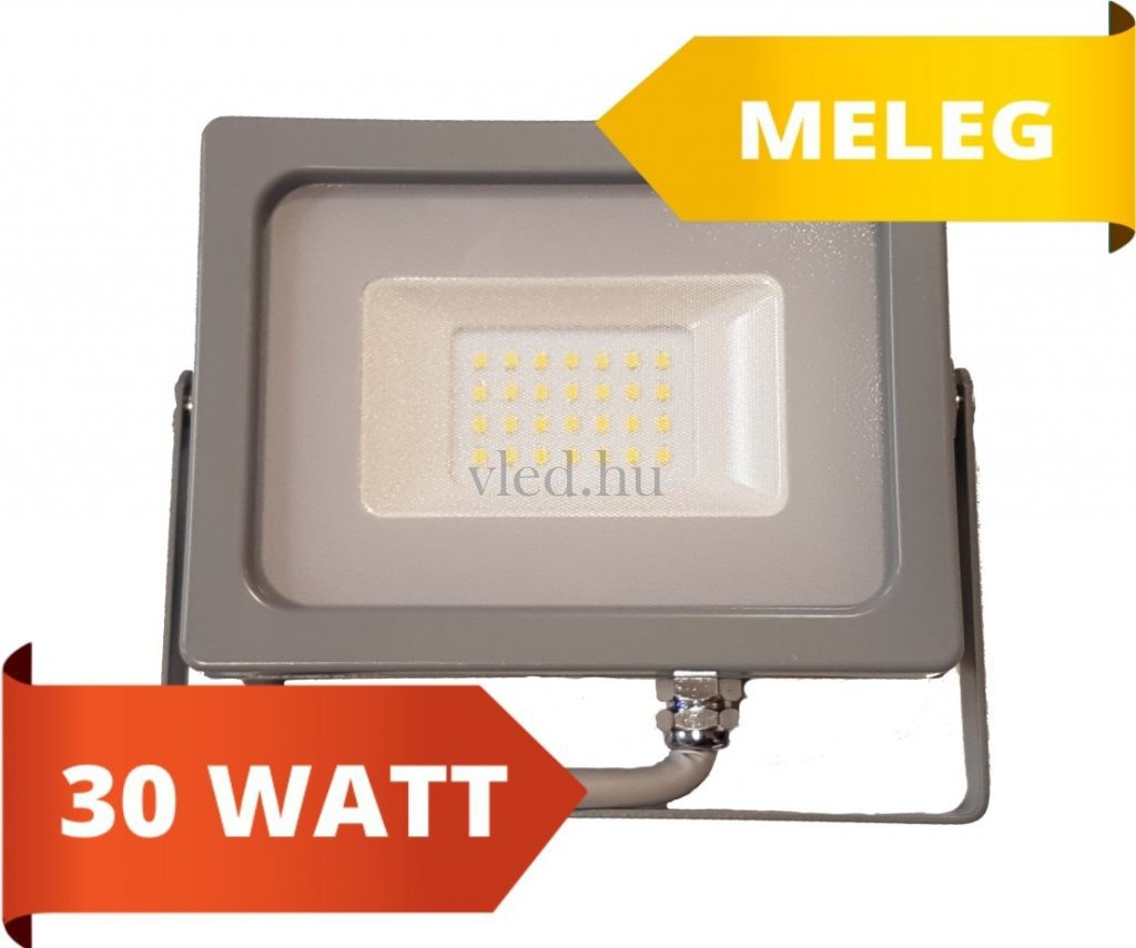 LED reflektor, slim, 30W, meleg fehér, 3000 kelvin,2550 lumen, szürke ház (VT-5816)