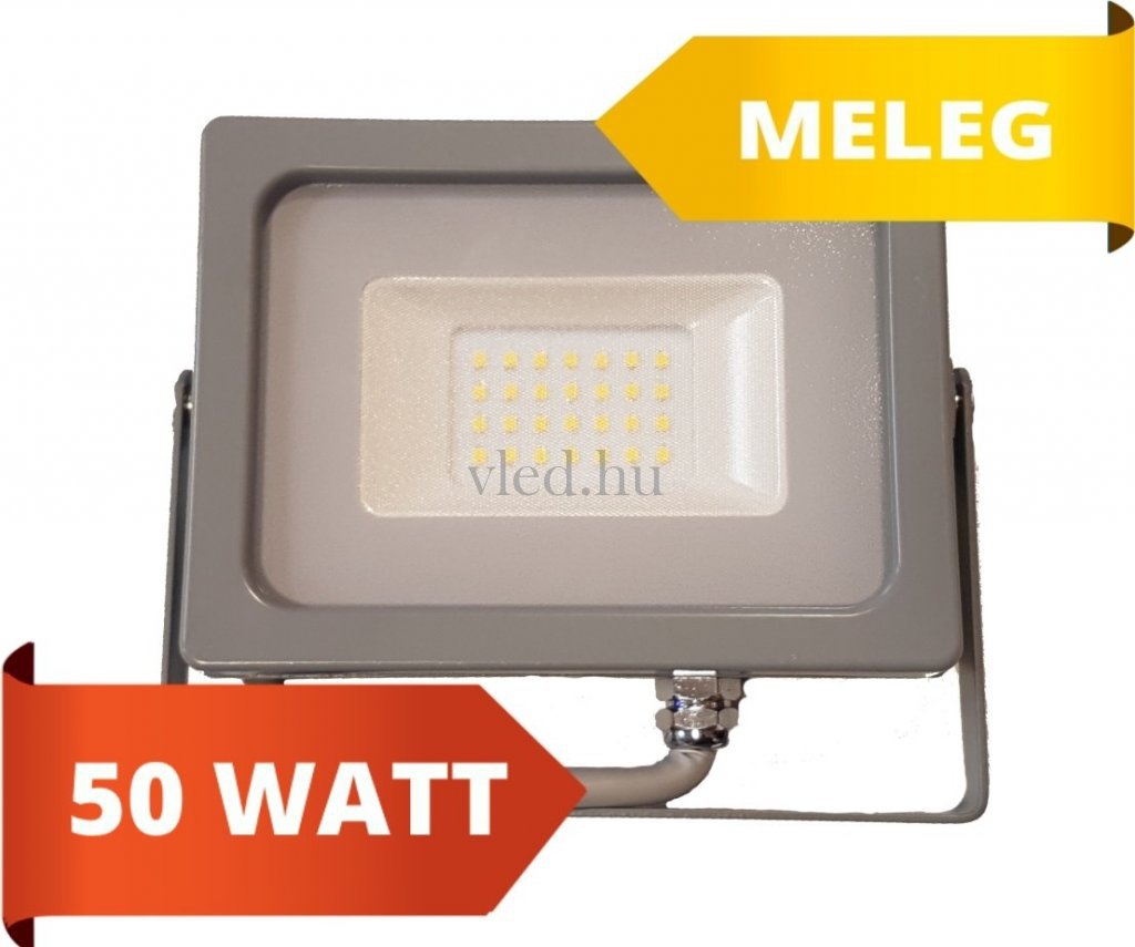LED reflektor, slim, 50W, meleg fehér, 3000 kelvin,4250 lumen, szürke ház (VT-5834)