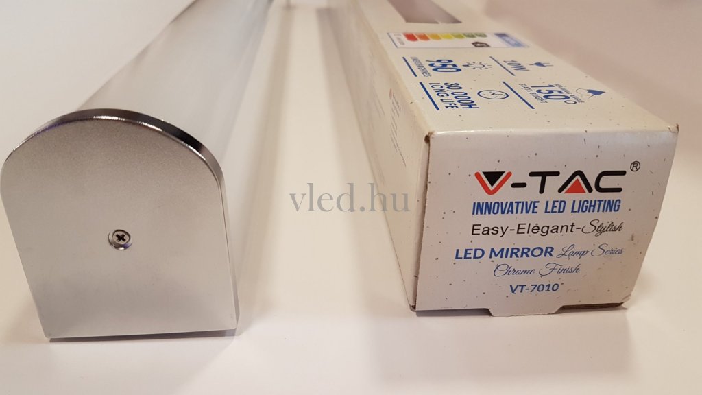 10W LED Tükörvilágítás króm végzáróval Természetes fehér (4000K), IP44, kapcsolóval (VT-3916)