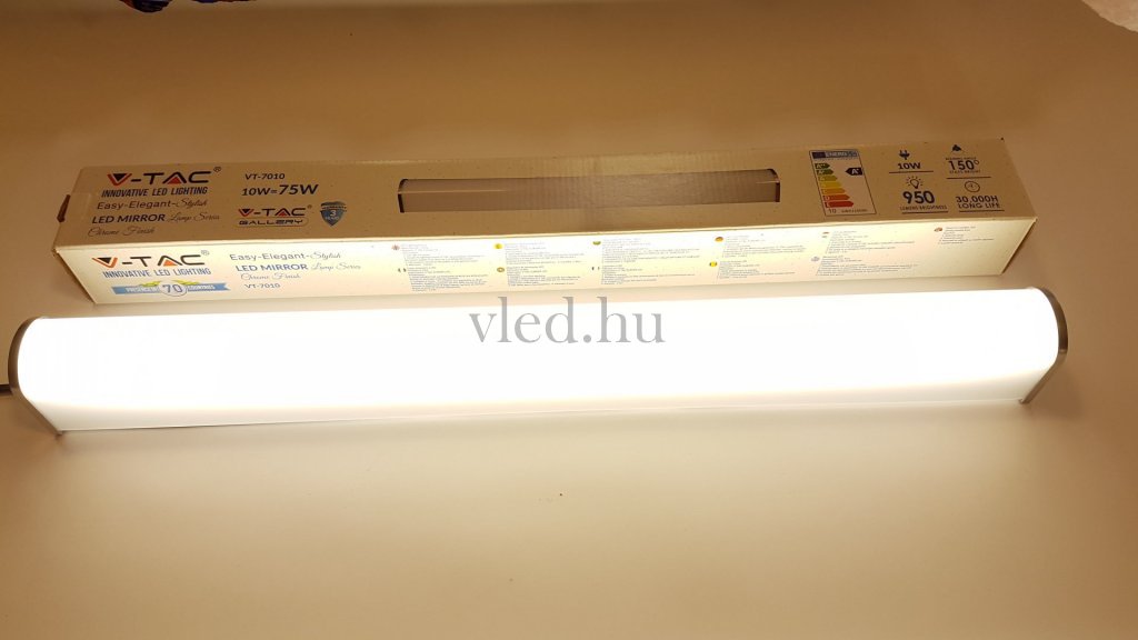 10W LED Tükörvilágítás króm végzáróval Természetes fehér (4000K), IP44, kapcsolóval (VT-3916)