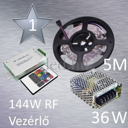 SILVER 1 RGB szalag szett ( 30led/m szalag +RF 20 gombos vezérlő + 36W fém táp)