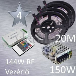 SILVER 4 RGB szalag szett (5050 SMD 30led/m szalag +RF 20 gombos vezérlő + 150W fém táp)