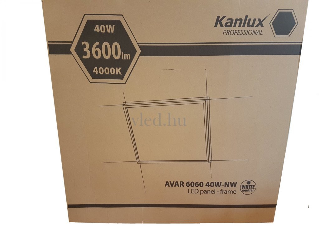 Kanlux Avar 40W világító keret kazettás álmennyezetbe, természetes fehér, 4000K (60x60, led panel, 3600 Lumen, 26770)