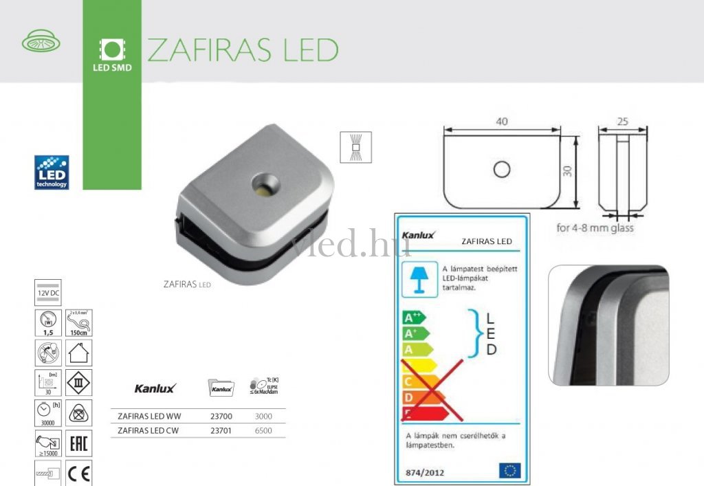 Zafiras LED-es lámpatest (üvegpolc megvilágító)