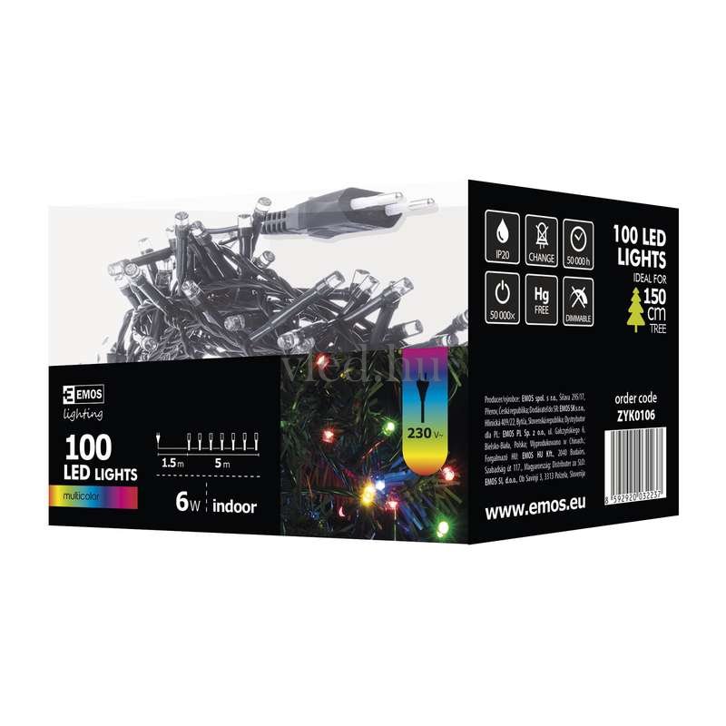 100 Led Fényfüzér, Beltéri, Színes/Multi Color, 5M (ZYK0106)