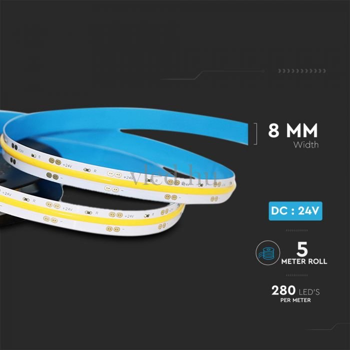 COB LED szalag homogén szórással (beltéri, 280 LED/m természetes fehér, 4000K, 24V DC, 10W/m) - 2653