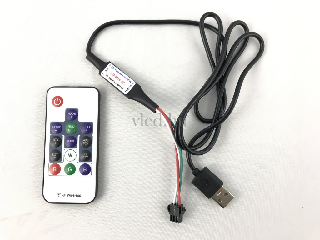 Mini Rádiófrekvenciás vezérlő Címezhető RGB LED szalaghoz (DC5V, USB csatlakozóval, Digitális RGB LED szalaghoz) - 6332