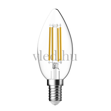 Tungsram 7W LED fényforrás, E14, B35, 806 lumen, 2700K, meleg fehér, szórásszög 300°, Filament, áttetsző üvegbúra (93115533)