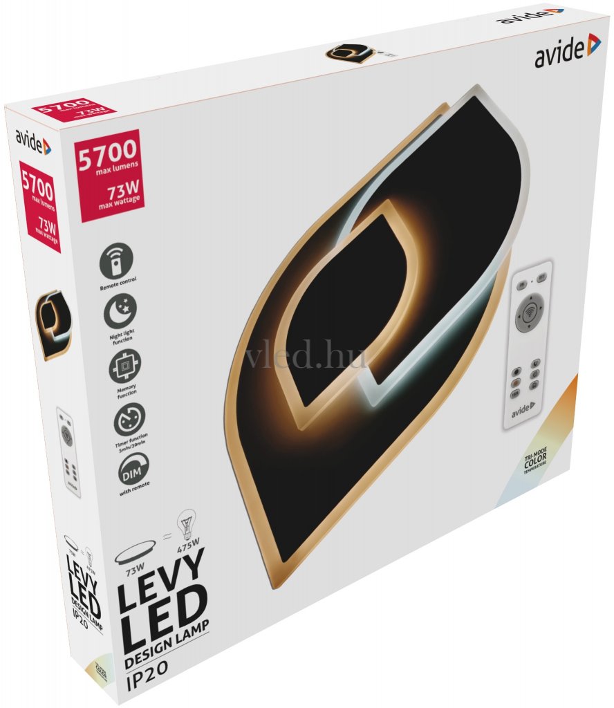 Avide Design Mennyezeti LED Lámpa Levy 73W, vezeték nélküli RF Távirányítóval, állítható színhőmérséklet és fényerő - A3765