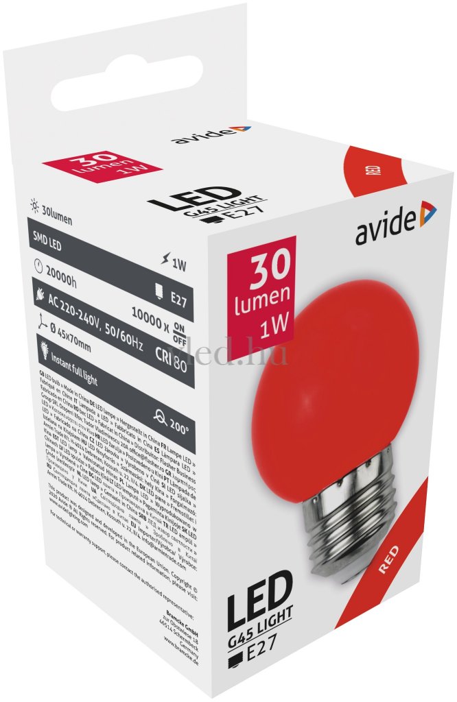 Avide Dekor SMD LED fényforrás G45 1W E27 Piros - A5868
