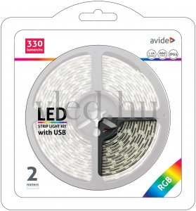 Avide LED Szalag, USB csatlakozó, akár TV-hez is (5V, 7.2W, SMD5050, 30LED, RGB, IP65, 2m, 660 Lumen) - A4281