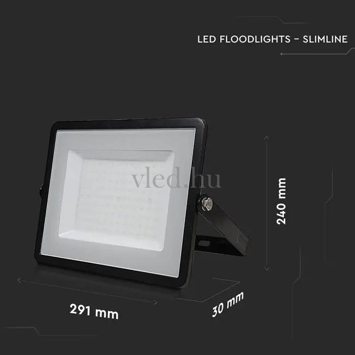 V-Tac Fekete házas vékony LED reflektor SMD-vel, 100W, 6500K, Hideg fehér, 8200 lumen, 100° szórásszög, IP65, kültéri (21414)